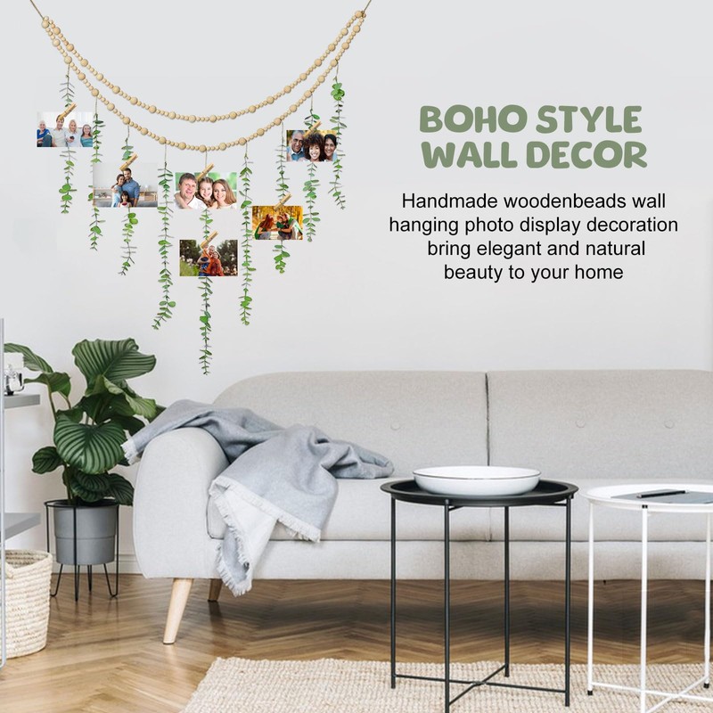 Qivine Hanging Eucalyptus Photo Display Macrame Photo Holders Wall Hanging