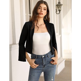 KOJOOIN Women's Bolero Long Sleeve Cardigan Elegant Festive Shoulder Jacket (Reusable Packaging), black