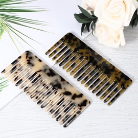 VOCOSTE 2pcs, Acetate Wide Comb, Large Wide Tooth Hair Comb, Wide Tooth Comb for Curly Wet Hair, Tortoise Shell Wide Tooth Comb, Thick Tooth Comb Beige Brown Black 4.61"x1.97"