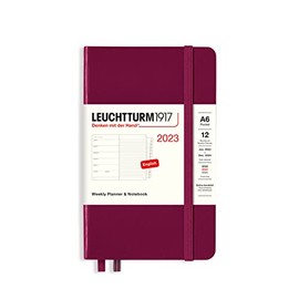 LEUCHTTURM1917 365895 Weekly Calendar & Notebook Pocket (A6) 2023, 12 Months, Port Red, English