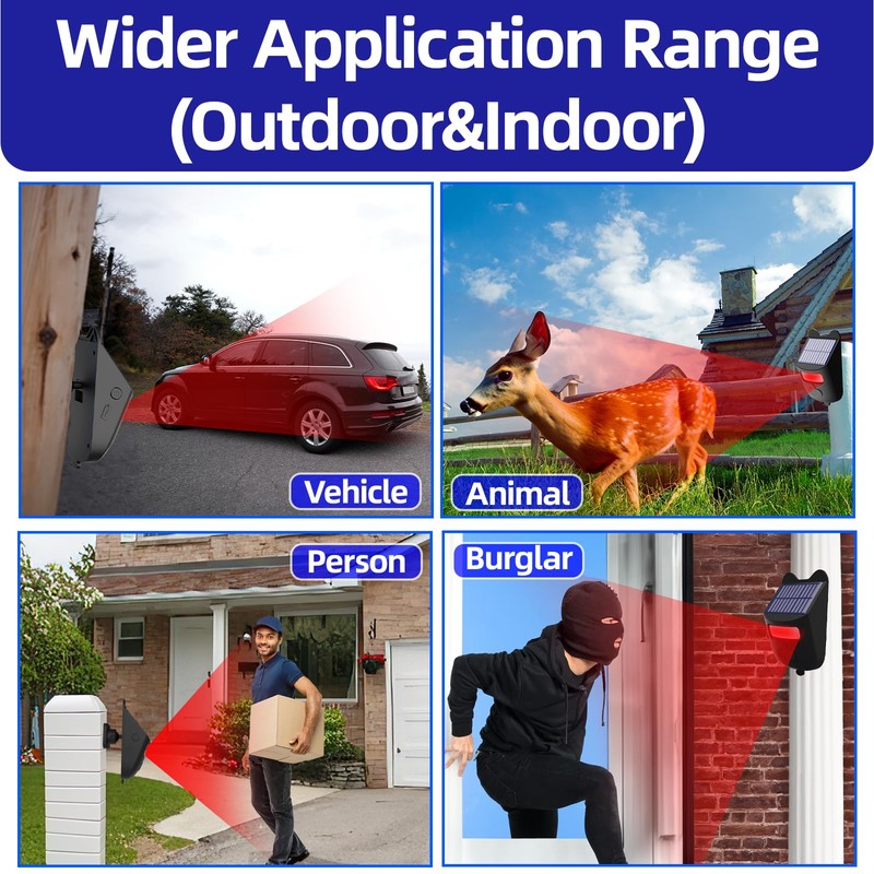 Solar Driveway Alarms Wireless Outside Weatherproof Motion Detector & Sensor