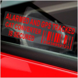 Platinum Place 5 x Stickers CAT Catalytic Converter Secured Alarmed and GPS Tracked Window Security Warning Labels Car Van Truck Taxi Mini Cab Bus 76x25mm RED on Clear