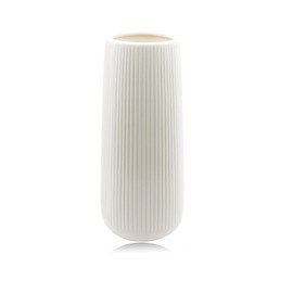 White Ceramic Vase for Pampas Grass 7" Tall Ribbed Modern Bohemian Fresh and Dried Flowers Home Decor Living Room Table