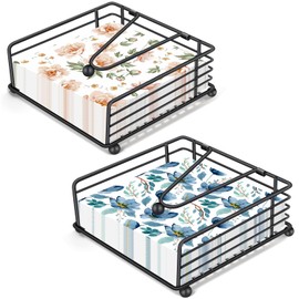 2Pcs Napkin Holder, Black Napkin Holder for Table, Square Paper Napkin Holders, Metal Cocktail Napkin Holder Suitable for Kitchen, Dinner Table, Cocktail Bar