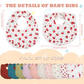 10 Pcs Baby Muslin Bibs Drool Bandana Soft Adjustable Baby Cotton Bibs for Newborn Baby Girl Boy Toddlers Infants Teething (Pastel Colors)
