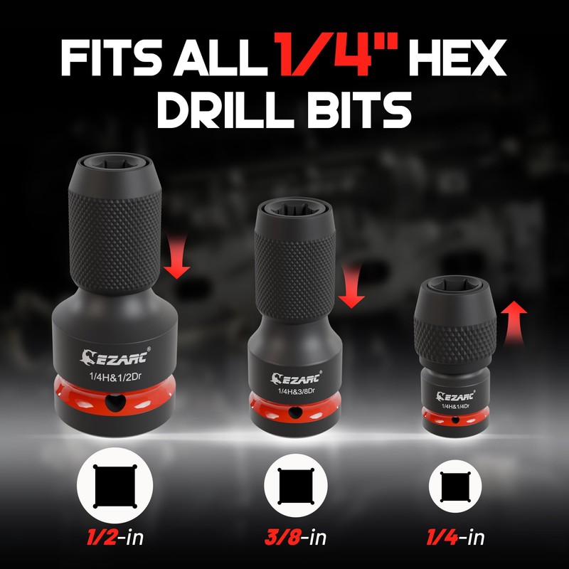 EZARC 4 Pcs Impact to 1/4 Hex Converter, 1/2 3/8