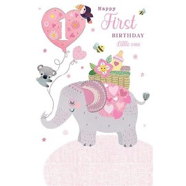 Paper Rose Girls 1st Birthday Card - Age 1 - Animals and Balloons With Embossed Foil Detailing - Eco-Friendly and Recyclable