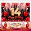 Happy 14th Birthday Backdrop Banner Black and Red Theme Background