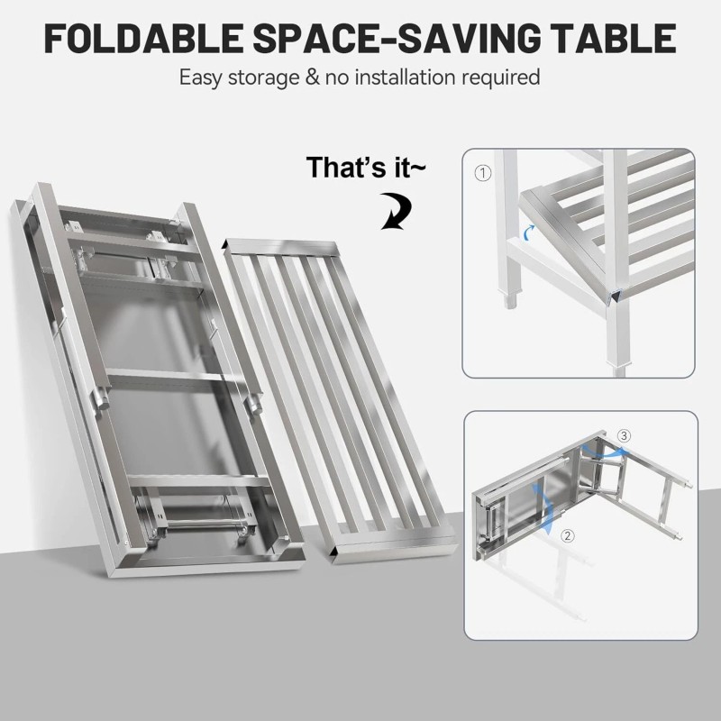 Folding Stainless Steel Table 20X45 Inches for Camping Maintenance Room