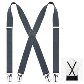 Ogsy Unisex Suspenders, X-shaped Back, Adjustable, 4 Metal Clips, Resin Fasteners, Strong Rubber, Heavy Duty 1 Pack for Men and Women, gray