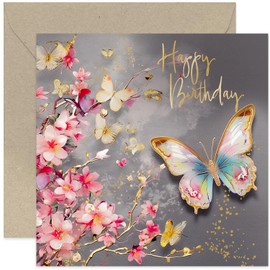 Old English Co. Special Birthday Card for Female Friend - Gold Foil Butterfly Artwork Birthday Card for Women - Stylish Modern Birthday Card for Her - Beautiful Birthday Card | Blank Inside
