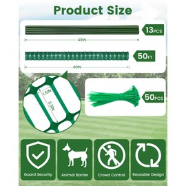 Temporary Fence, Snow Fence, 40" x50' Plastic Mesh Fence with 13-Pack 4FT Steel Stake, Portable Garden Fencing Safety Netting for Outdoor Backyard, Animals Barrier Set for Dog Deer, Green