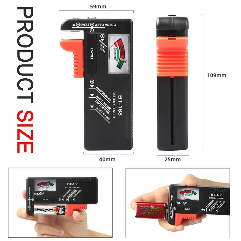 2Pcs Battery Tester Checker, Universal Battery Checker for AA AAA
