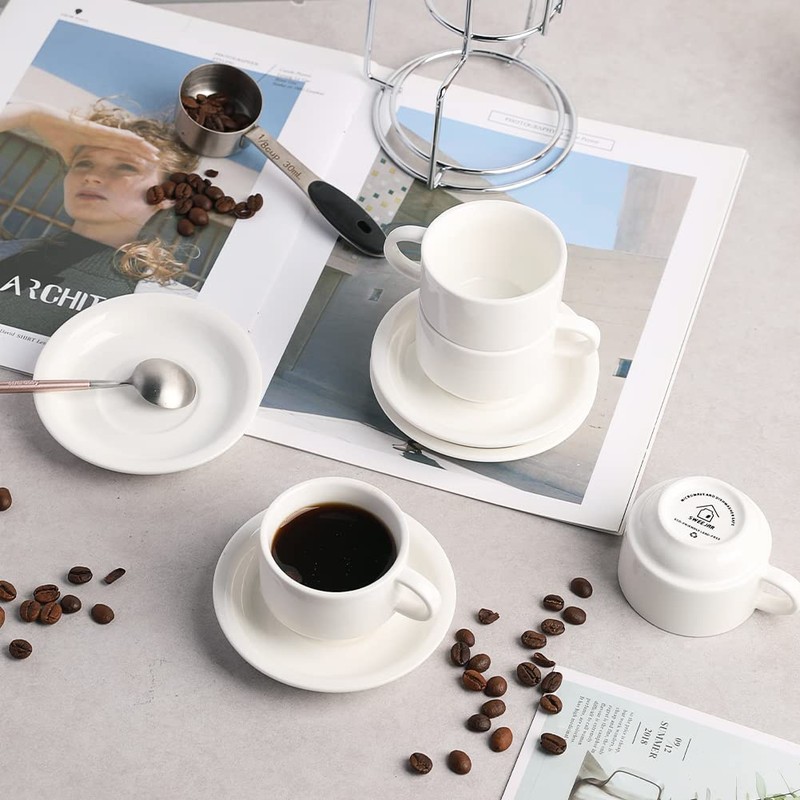 Sweejar Porcelain Espresso Cup & Saucer Set, Stackable Demitasse Cups
