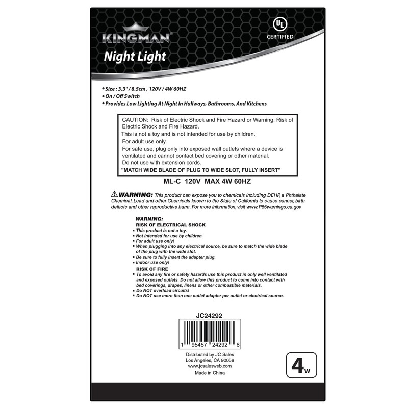 Kingman Night Light Wall Plug in with On/Off Switch Warm