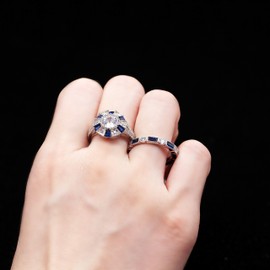 Uloveido Pretty White Gold Plated Big Round CZ Simulated Diamond Stackable Wedding Engagement Band Rings Set for Women (Size S) RJ497