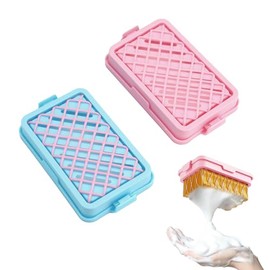 2pack Plastic Soap Case Holder with Soap Net, Hand Hold Portable Soap Container for Traveling, Soap Holder Travel Case for Indoor Outdoor (Pink, Blue)