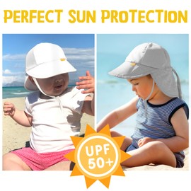 OLIKER 2 Pack Baby Sun Hat with Breathable Mesh, UPF 50+ Cotton Adjusrtable Unisex Toddler Sun Hat for Summer Beach Swim (6-24M White+Gray)