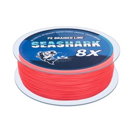 Seashark Braided Fishing Line Color Never Fade 8 Strands Super Strong PE Fishing Line Abrasion Resistant Fishing Wire Tensile 6lb to 80lb (Red, 50lb 0.36mm-300m/328Yards)