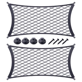 JINGKE 2 Pcs Small Cargo Net Pocket Elastic Mesh Netting Car Mesh Pouch with Screws and Hooks for Trunk RV Boats Home Cargo Storage (17.7'' x 9.8'')