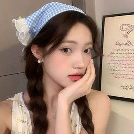 Hair Accessories, Set of 2, Scarf, Hair Band, Lace, Cute, Sweet Garden Style, French Vintage, Daily Dating, Commuting, Popular, Fashion (Blue x Red)