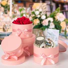 GnFlus Gift Boxes with Lids for Presents Set of 4 for Arrangements Flowers Wedding Birthday Valentines Bridesmaid Christmas Party Pink