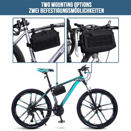 MUCHER Bicycle Handlebar Bag Front Bag Bicycle Bag Storage Bag with Shoulder Strap Molle Tactical Pouch for Road Bike Mountain Bike Cycling Travel (Black)