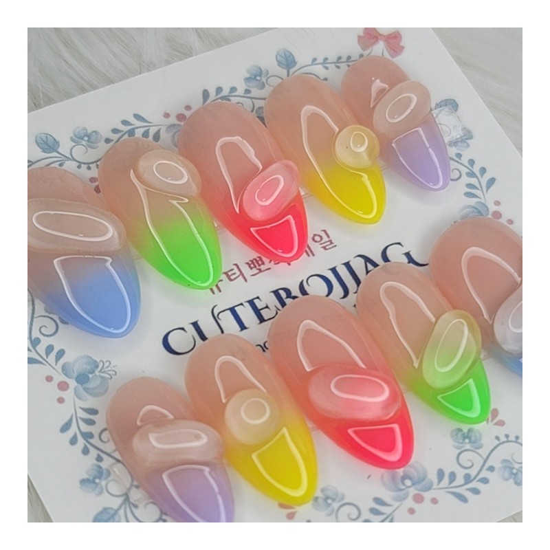 Pastel water drop handmade nail tips - Almond S /