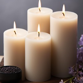 2.8x4 Pillar Candles Set of 6, Unscented Ivory Pillar Candles Bulk, Dripless and Long Clean Burning Large Pillars Candles, Smokeless Dinner Table Pillar Candles for Wedding, Spa, Aromatherapy, Party