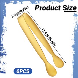 6Pcs Gold Small Tongs for Serving Food, 4 inches Gold Food Tongs Stainless Steel Buffet Tongs Kitchen Tongs, Serving Utensils for Buffet, Salad, Ice, Appetizer, Food for Tea Party Coffee Bar Catering