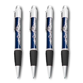 Set of 4 White Ballpoint Pens (Photo Insert) - Mount Everest Base Camp Climbing - Soft Feel Finger Grip #51506