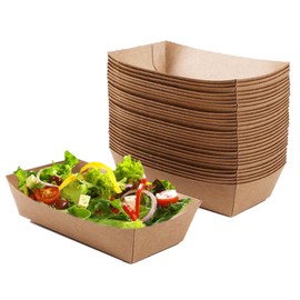 Allbusky 50PCS Disposable Kraft Paper Food Trays, Oil-Proof Paper Food Serving Trays, Boat Picnic Boxes, Serving Food Container Cardboard Bowls Burger Trays Sandwich Tableware