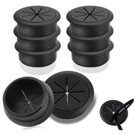 Pack of 6 Desk Cable Grommets 50 mm, Black Cable Hole Cover, Cable Grommets Plastic, Cable Pass Round for Desk, Computer Desk and Other Furniture, Office, Worktops