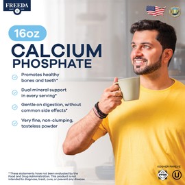Freeda Calcium Phosphate Powder – Kosher Mineral Supplement for Bone & Joint Health in Men, Women, Dogs & Cats – Bone Strength Powder with Calcium and Phosphorus – No Vitamin D – Made in USA, 16oz