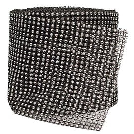 Lassos Boutique 4.75" X 10 Yards 24 Rows Faux Diamond Rhinestone Mesh Wrap for Wedding, Party, and Events Decoration (Black/Silver)