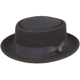 Kenny K Signature Porkpie Hat, Pork Pie, Boater, Black, Unique & Stylish, 100% Wool, WF79 (Large)