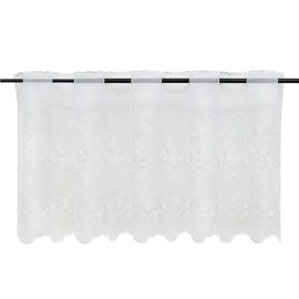 ESLIR Scheibengardine Landhaus Bistrogardine Küche Gardinen Transparent Vorhänge mit Stickerei Kurzgardine Bestickt Voile Blätter Weiß HxB 75x110cm 1 Stück