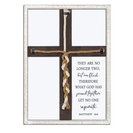 Matthew 19:6 What God Has Joined Sign 15"X10" Cord of Three Strands Braid for Wedding Ceremony Ideas Wood Frame Christian Marriage Gifts Decor for Couple Anniversary Religious (White)