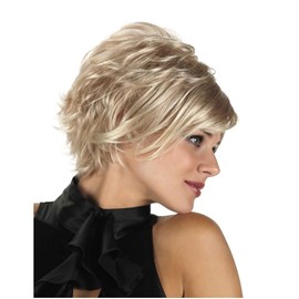 Umeet Pixie Cut Layered Short Blonde Curly Wigs with Bangs Heat Resistant Fiber for Women Natural Looking Synthetic Hair Repalcement for Daily Use