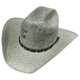 Modestone Traditional Bangora Rodeo Straw Cowboy Hat Stud Hatband Grey