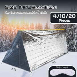 Woanger 4/10/20 Pcs Emergency Tent for Homeless Survival Tents Bulk 2 Person Tube Camping Tents 8 ft x 3 ft Shelter Survival Tent Portable Shelter for Hiking Backpacking Camping Outdoor(Silver,4 Pcs)