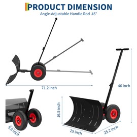 Snow Shovel with Wheels, 30"W X 18"H Heavy Duty Snow Pusher for Driveway, Ergonomic Snow Pusher Shovel with Snow Removal Adjustable Angle & Height Handle, Efficient Snow Removal, Back Saver Snow Plow