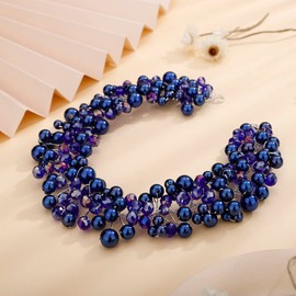 Teyglen Wedding Bride Pearl Crystal Headband Hair Vine Handmade Bridal Blue Rhinestones Beads Headband Wedding Hair Accessories for Brides Hair Pieces Headpieces for Women Girl (Blue)