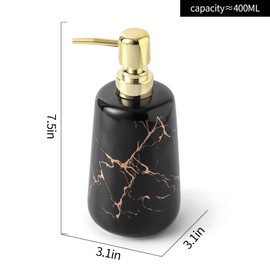 Luxury Marble Ceramic Soap Dispenser – 350ml Refillable Hand Soap Bottle with Stainless Steel Pump for Bathroom & Kitchen Countertop (Black)