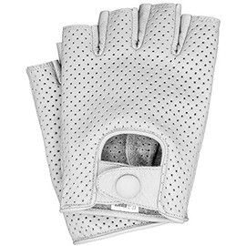 Riparo Mens Leather Full Mesh Fingerless Half-Finger Driving Motorcycle Riding Gloves (White, Medium)