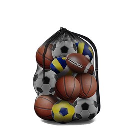 Weenwill Drawstring Mesh Ball Bag,30 x 40 inch Extra Large Sports Net Ball Bag with Adjustable Shoulder Strap Waterproof Storage Backpack for Football Basketball Volleyball Rugby Ball Swimming Gear