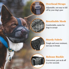 Dog Muzzle, Soft Mesh Muzzle for Small Medium Large Dogs Labrador German Shepherd, Breathable Adjustable Muzzles for Biting, Chewing, Scavenging and Poisoned Bait (Black, XL-(Snout Cir: 11¾”-13¾”))