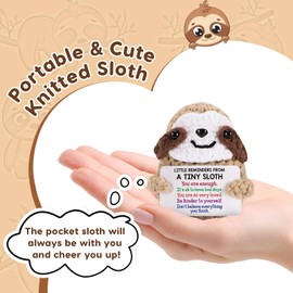Cute Positive Sloth Gifts, Small Emotional Support Plush with Affirmation Cards, Knitted Stuff for Women, Crochet Anxiety Stress Relief Gift for Christmas Birthday Graduation Decor (Sloth 2)