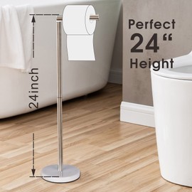 Songtec Toilet Paper Holder Stand, Free Standing Tissue Roll Holder, Heavy Natural Marble Base, Sturdy for 5 Toilet Paper Rolls (Marble Base, Brushed Nickel)