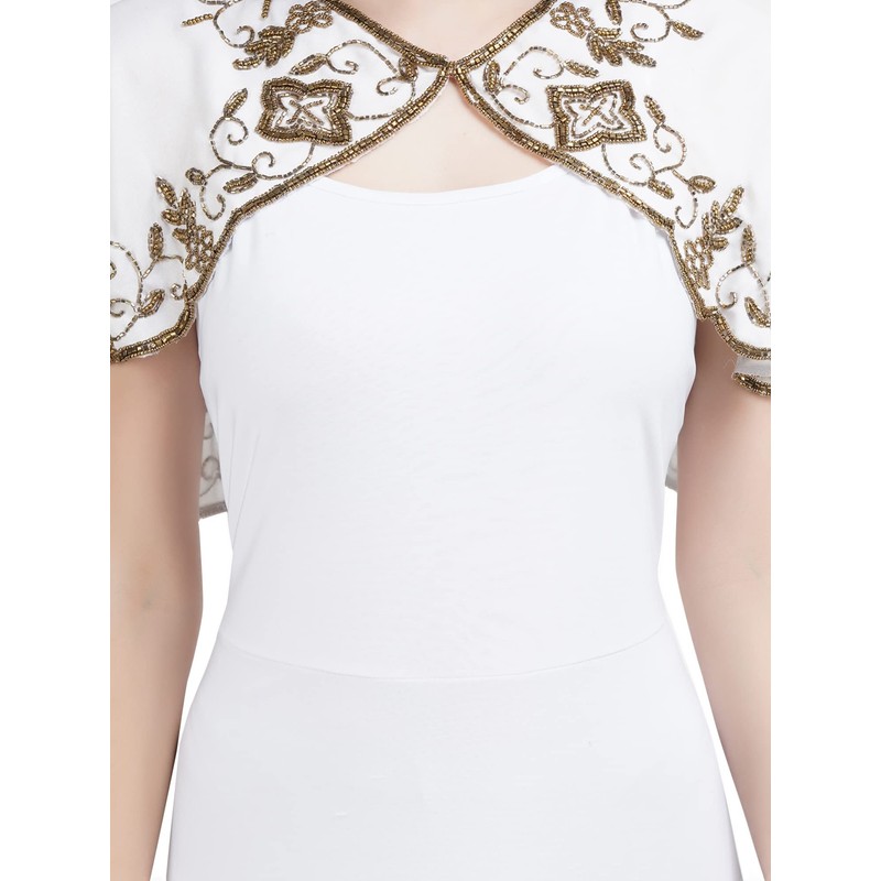 AOL Women's Golden Hand Beaded Embroidered Chiffon Georgette Round Neck